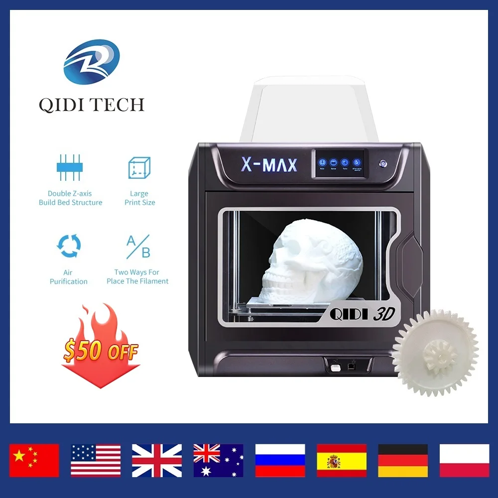 

QIDI TECH 3D Printer X-MAX Industrial WiFi High Precision Printing with PLA TPU PC PETG Nylon Large Print Size 300*250*300mm