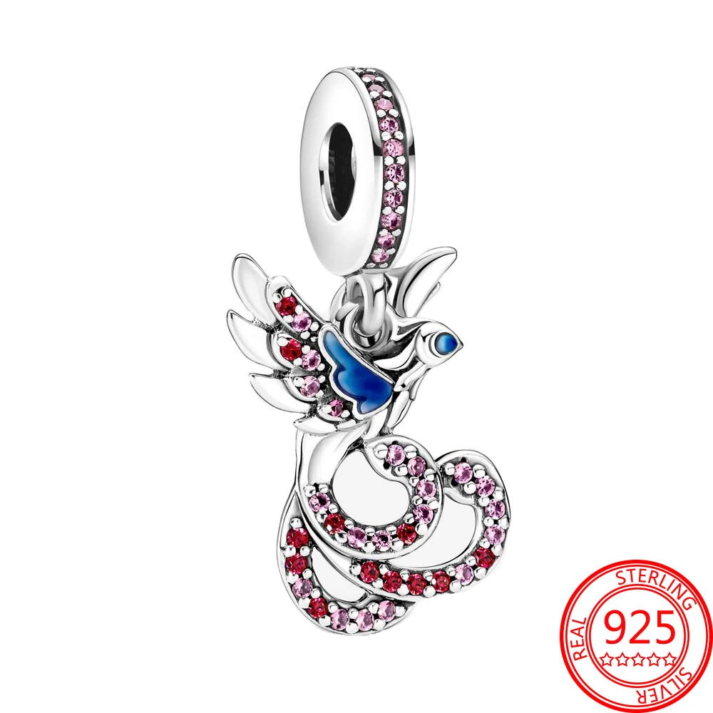 

2022 New Arrival Jewelry Colorful Zircon Phoenix Charm Fit Pandora Bracelet 925 Sterling Silver Charm DIY Necklace Accessories