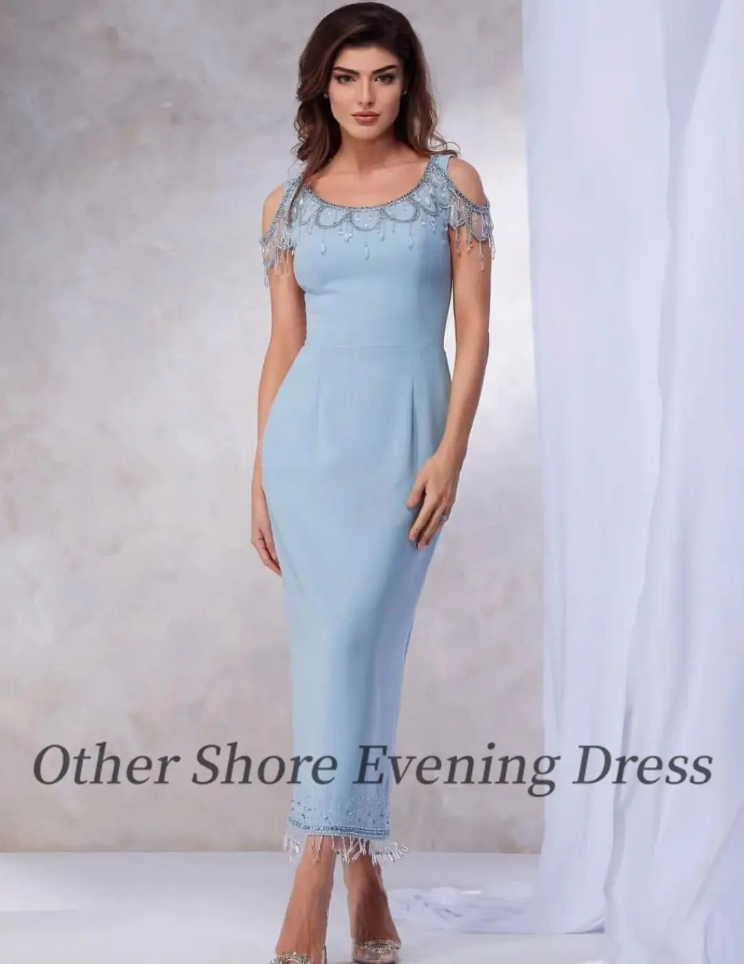 

Other Shore Luxury Beading Light Blue Prom Dresses Slit Elegant Women Formal Occasion Dress Birthday Party 2023 Вечернее Платье