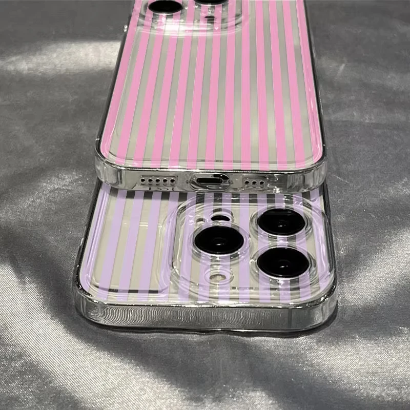 Vibrant Pink and Purple Striped Clear Silicone Phone Case