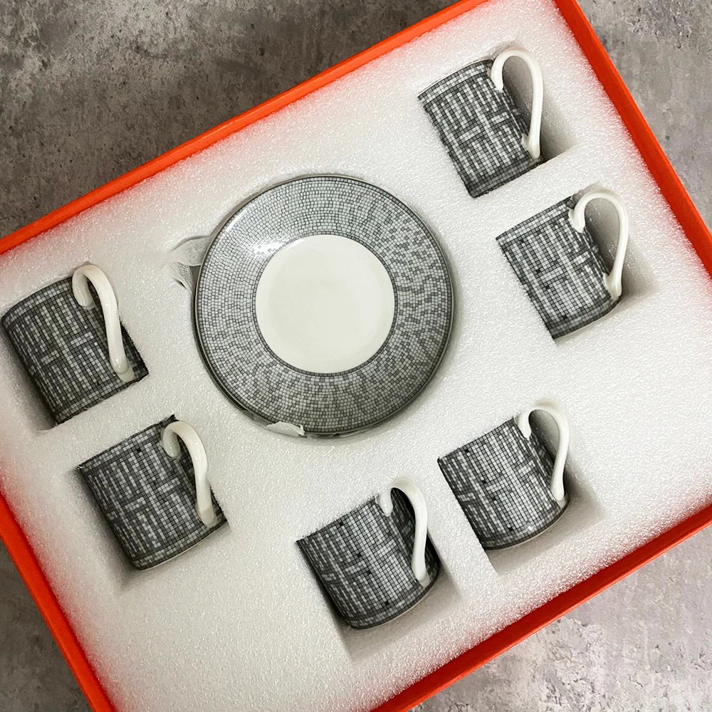

Silver 6 Pcs urkish Espresso Cups With Saucers 80 ML Ceramic Cup Set For Black Tea Coffee Kitchen Party Drink Ware Home Decor