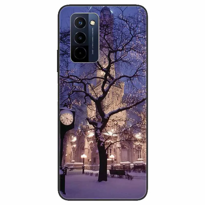 Stylish Black TPU Soft Silicone Bumper Case with Cartoon Flowers and Animals Design