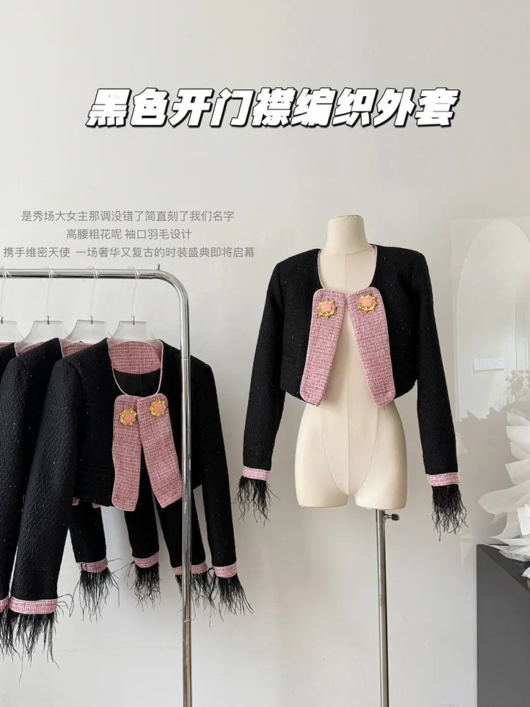 

Твидовая короткая куртка для женщин, винтажный Кардиган со сращением, модная повседневная куртка, корейские универсальные Топы