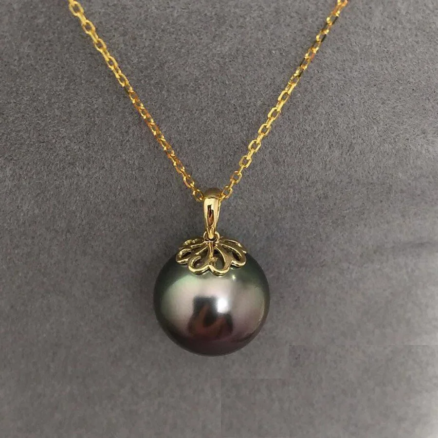 

Fine Jewelry Black Pearl Pendant 12-13mm Natural Sea Pearl Pendants Less Flaw for Women Gift 925 Sterling Silver