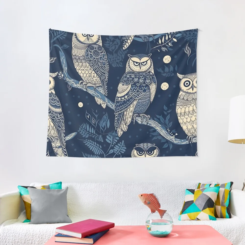 

Mystical Moonlit Forest Owl and Leaf Pattern Tapestry Room Decor Nordic Home Decor Tapestry