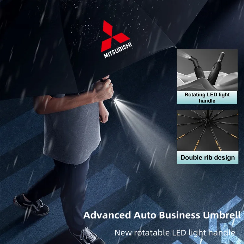 Fully Automatic Folding Umbrella with Double Bones LED Windproof Parasol For Mitsubishi Lancer Outlander Ralliart Eclipse L2 Asx