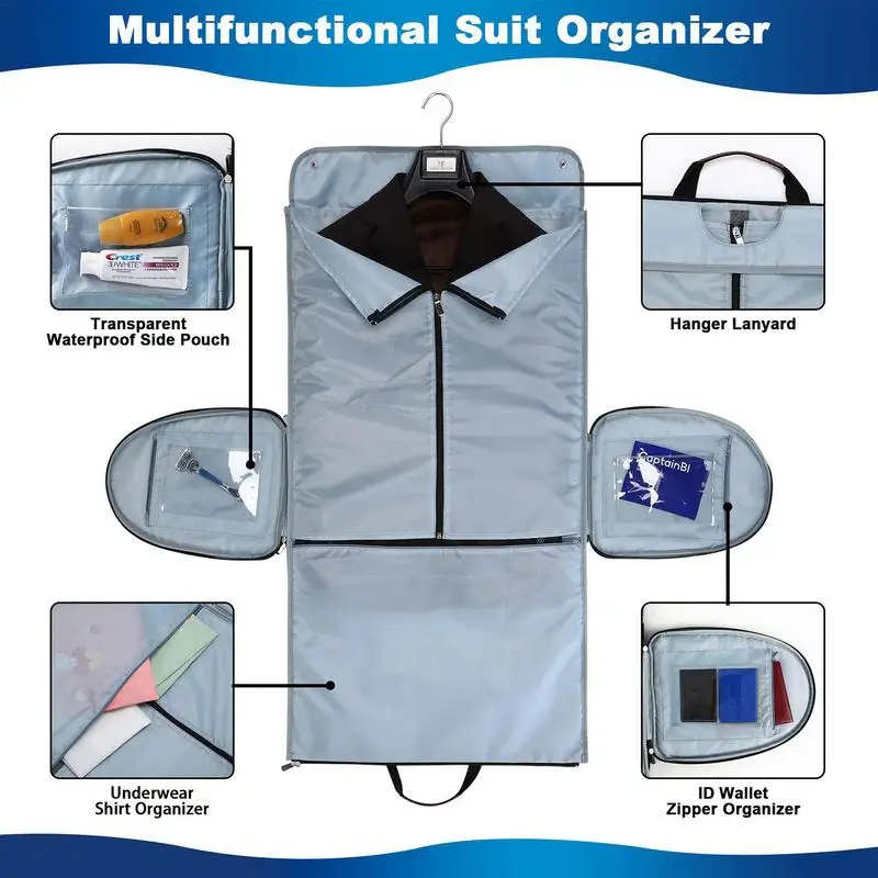 Travel Garment Bag Convertible Overnight Clothing Suitcase Waterproof Duffle Bag For Suit Shirts Dress Shoes Underwear Socks 3