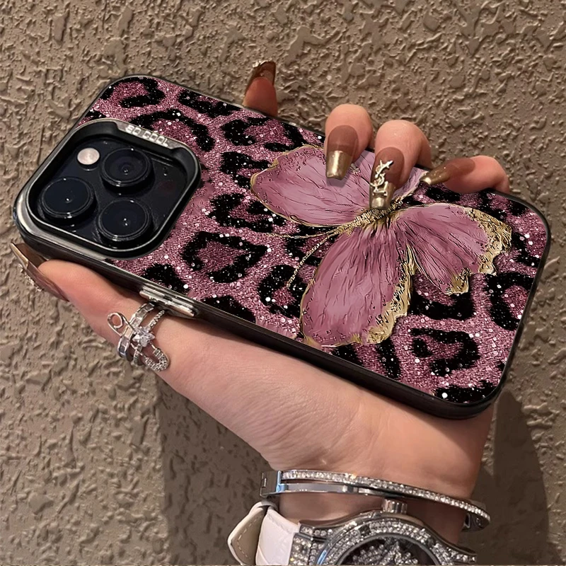 Butterfly Leopard Print Matte Phone Case - Stylish and Protective Back Cover
