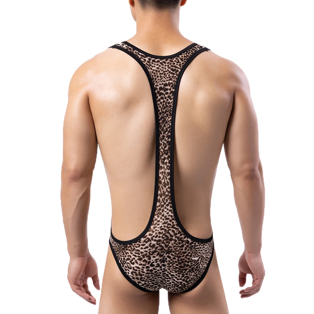 Undershirts Underwear Men Leotard Leopard Printed Jockstrap Bodysuit Gay Thongs Fitness Wrestling Singlet Jumpsuits One-piece