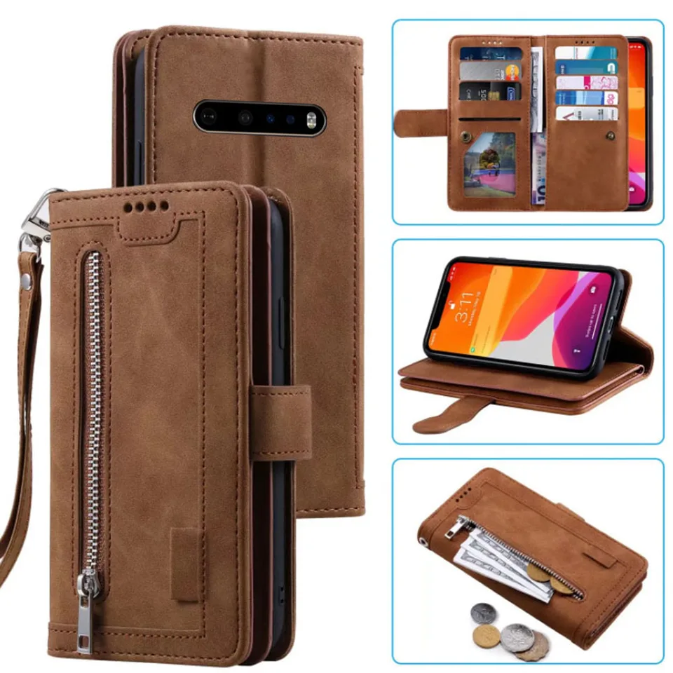 Asuwish Custodia Portafoglio Con Vetro Temperato Per LG V60 ThinQ – Pelle E 6 Slot Carte