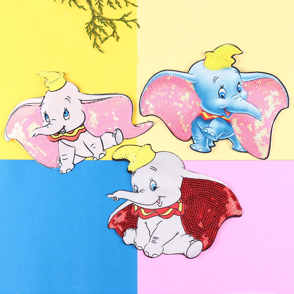 

Disney Dumbo Elephant Anime Embroidered Patches For Clothing Iron On Patches On Clothes Sequins Patches DIY Garment Decoration
