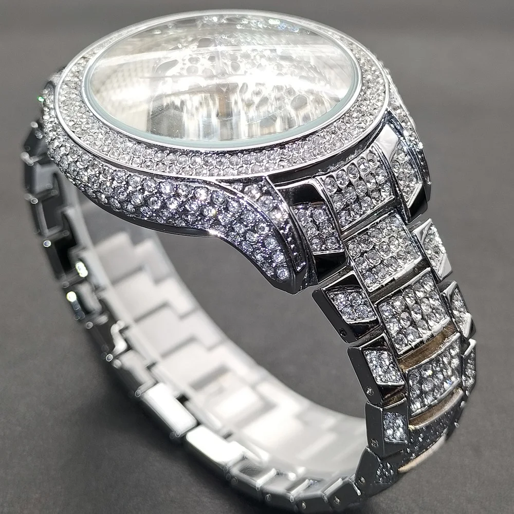 MISSFOX Orologio da uomo Hip Hop Iced Out Orologio da uomo al quarzo impermeabile con scritta Leopard Diamond Stainle Steel Gold Men'_voghion.com