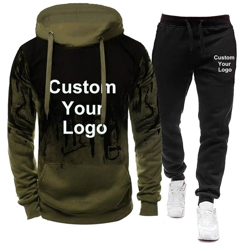 Custom Logo Autumn Trending Tracksuits Men Camouflage Hoodie + Pant 2 Piece Set Sports Wear Jogging Suits