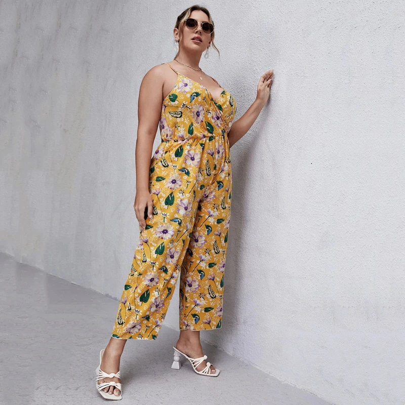 ÷  ÷ζ Ʈ Surplice Neck   ĳ  Ʈ  μҸ ź 㸮 ۾ Office Boho Jumpsuits 6XL