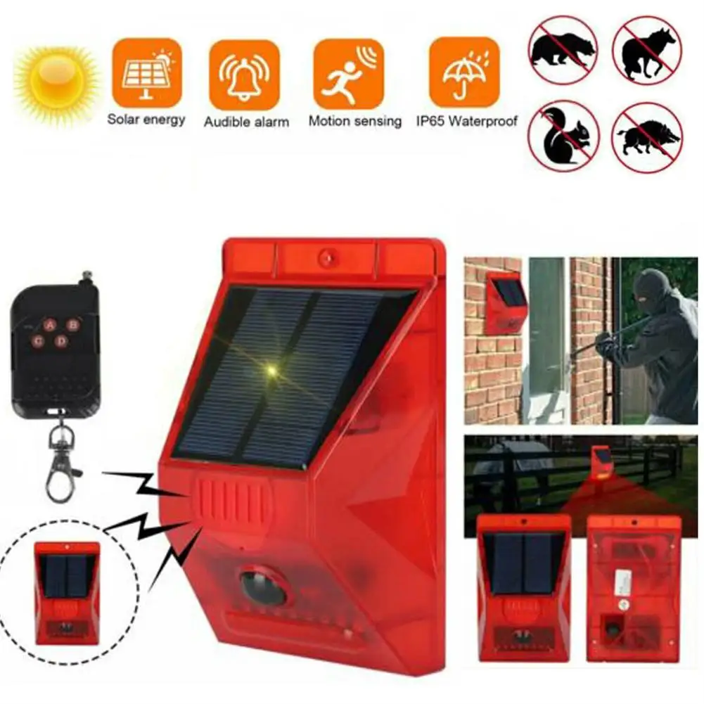 Solar Alarm Lamp 4 Modes Ip65 Waterproof Remote Control Infrared Motion