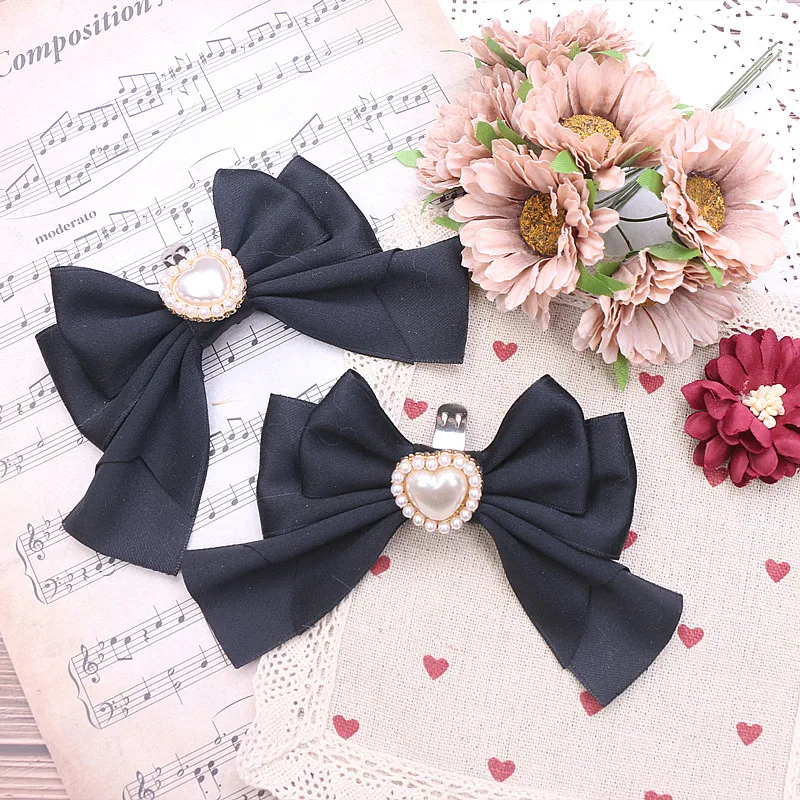 Handmade Japanese Style Pearl Heart Big Bow Shoe Clip Student Girls Sweet Cute Shoe Buckle Lolita Shoe Accessories