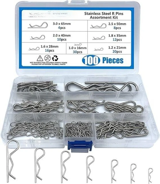 100 ชิ้นสแตนเลสสตีลสปริง Cotter Pins Assortment R คลิปแยก Pins Wave Shape สําหรับตัวยึดเครื่องมือ 1
