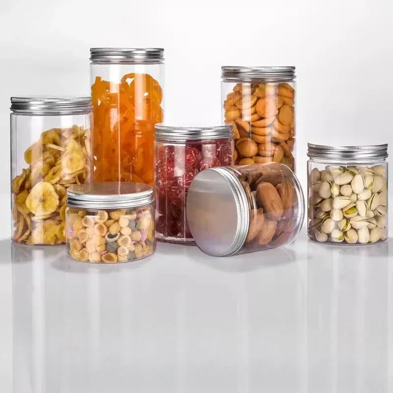 10pcs Aluminum Silver Lid Sealed Jar Food Grade Transparent PET Empty Plastic Bottle Snack Candy Biscuit Storage Packing Bucket 3