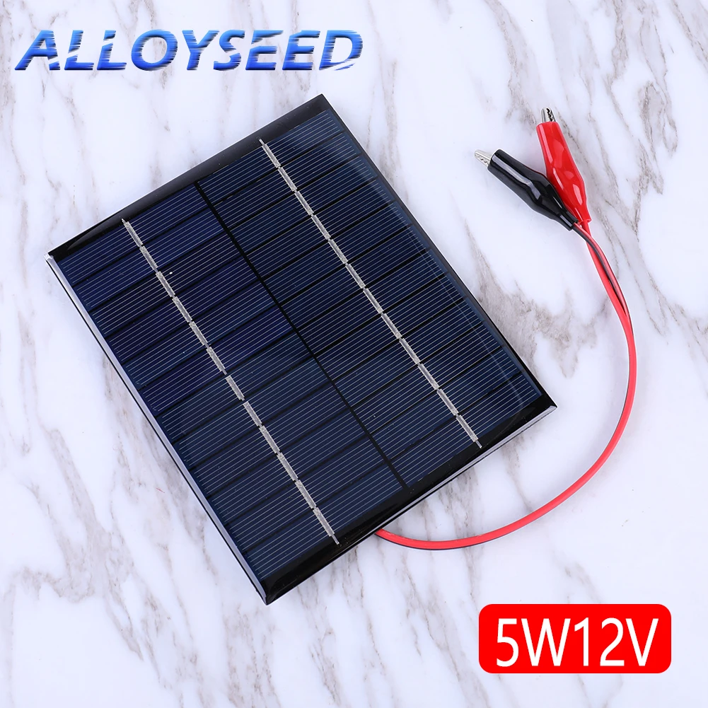 Solar Panel 5W 12V Portable Solar Charger Outdoor Waterproof For 9-12V Battery Charging