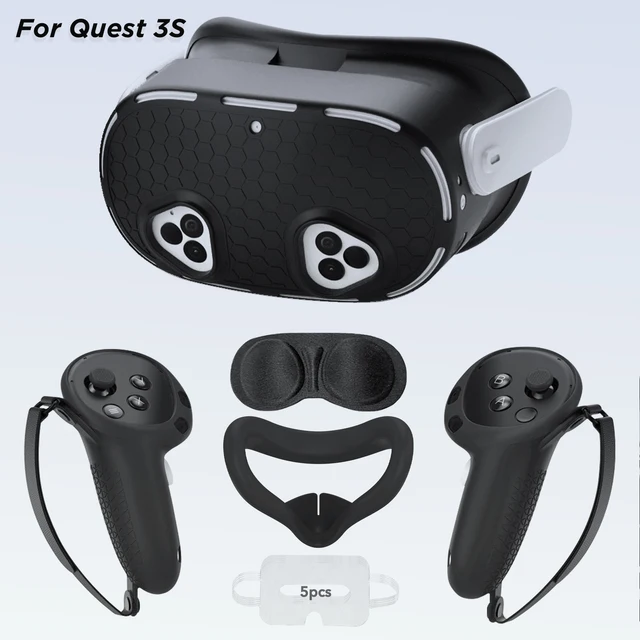Silicone Cover Set for Oculus/Meta Quest 3S VR Headset Controller Grip Protective Cover Lens Cap Face Case Eye Mask Accessories