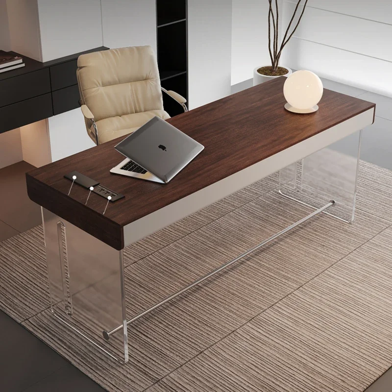 

Italian Minimalist Office Desk Solid Wood Modern Simple Computer Study Acrylic Legs Floating Desk Mesa Office Furniture KMOD