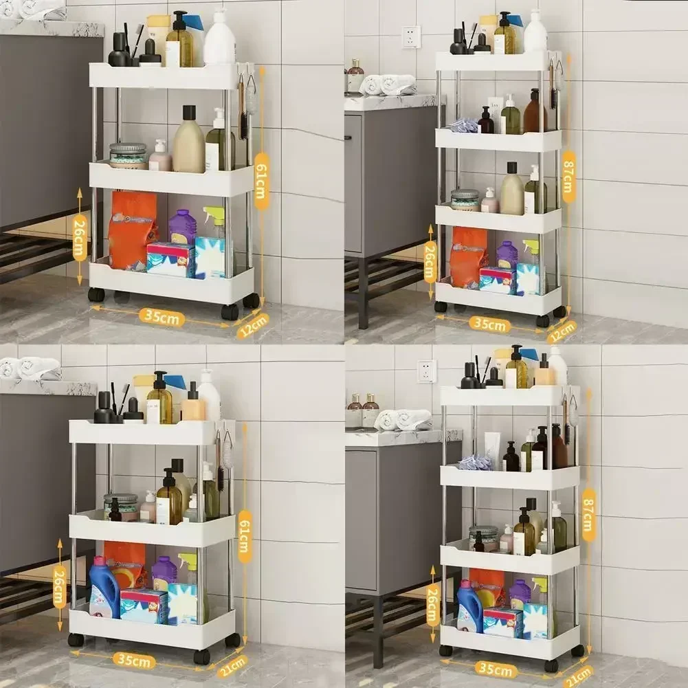 Storage Cart Trolley Rack-Kitchen Bedroom Bathroom Rolling Vertical Shelf Kitchen Spice Organizer 3/4 Layer