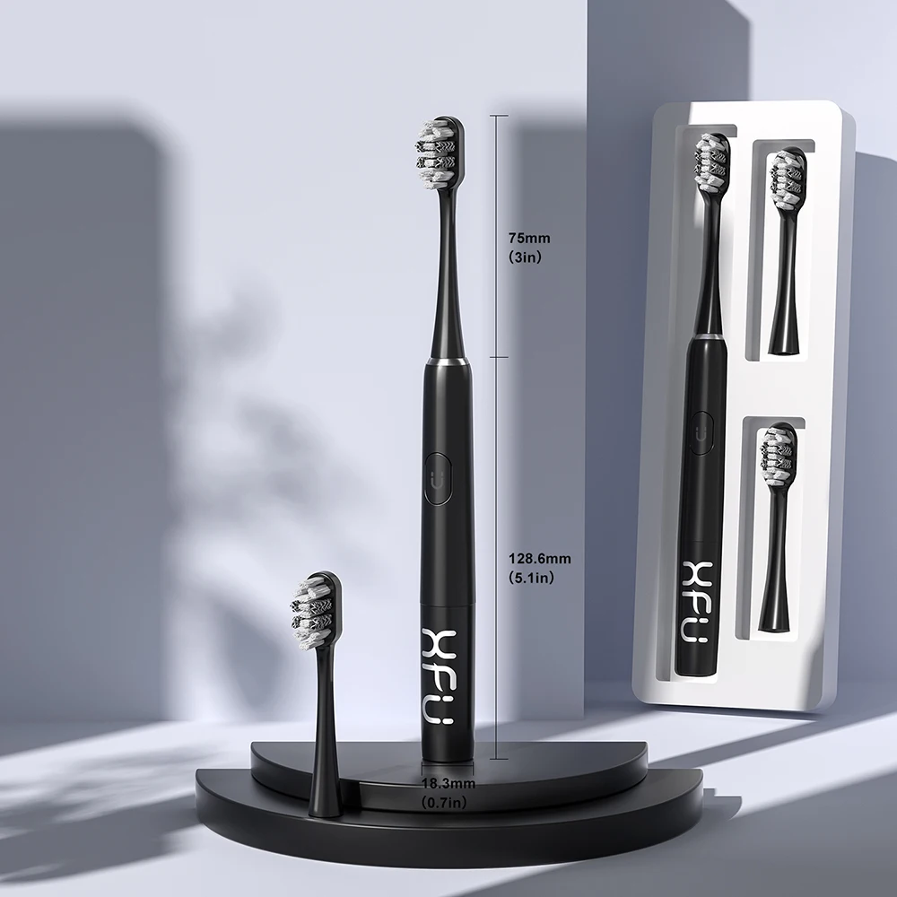 Portable Electric Toothbrush with 3 Pieces Replacement Brush Heads 2 Minute Auto-timer Waterproof IPX7 Black Red For Gifts