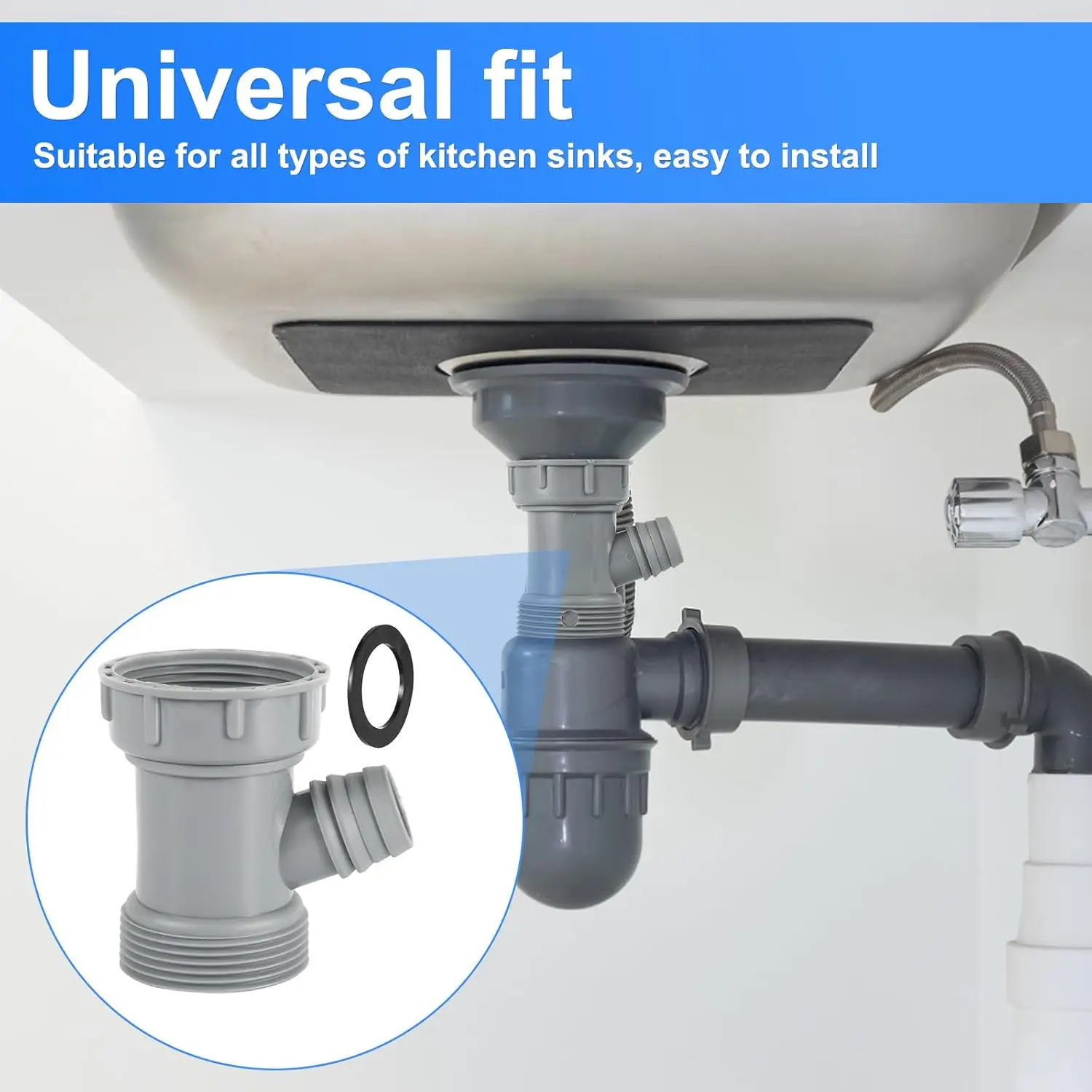 Kitchen Sink Drain Y-Shaped Pipe Adapter with Female to Male Thread Connector Fitting Accessory for Basin Sewer Branch