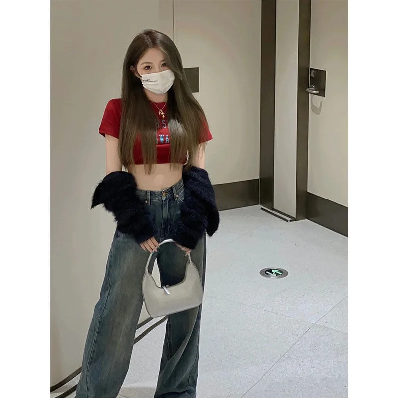 여성용 빈티지 와이드 레그 카고 청바지, 하이 웨이스트, 헐렁한 데님 바지, Y2K 스트리트웨어, 2023 가을