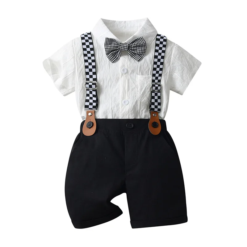 Kids Clothes Kids Summer Clothes Suit Formal Gentlemen 1-4 Year Outfits Short-Sleeve TShirt + Pants Belt Wedding Birthday Children Costume