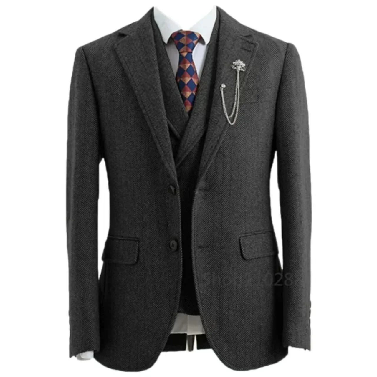 Elegant man suit three-piece herringbone suit mens suits 3 piece coarse woolen fabrics customize business activities banquet