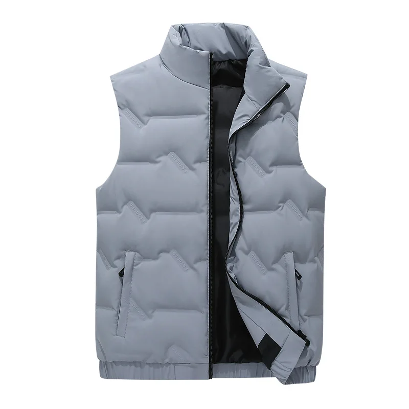 

Solid Color Thicken Print Letters Men's Grey Duck Down Waistcoat Stand Collar Outdoor Mountaineering Hiking Warm Vest Winter