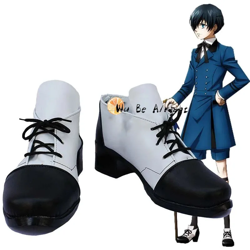 

Anime Black ButlerII Ciel Phantomhive Cosplay Party Shoes Short Black and White Boots Custom Made For Women Men Halloween