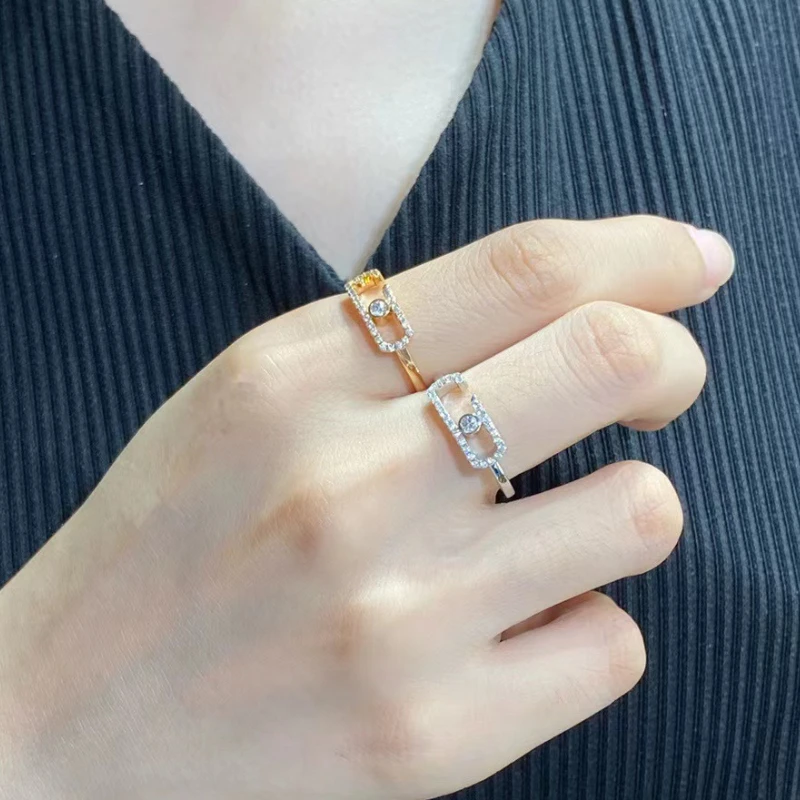 European Classic Jewelry Move Series Ring - Silver 925 Charming Women's Couple Ring Set with Zircon for Party and Birthday Gift
