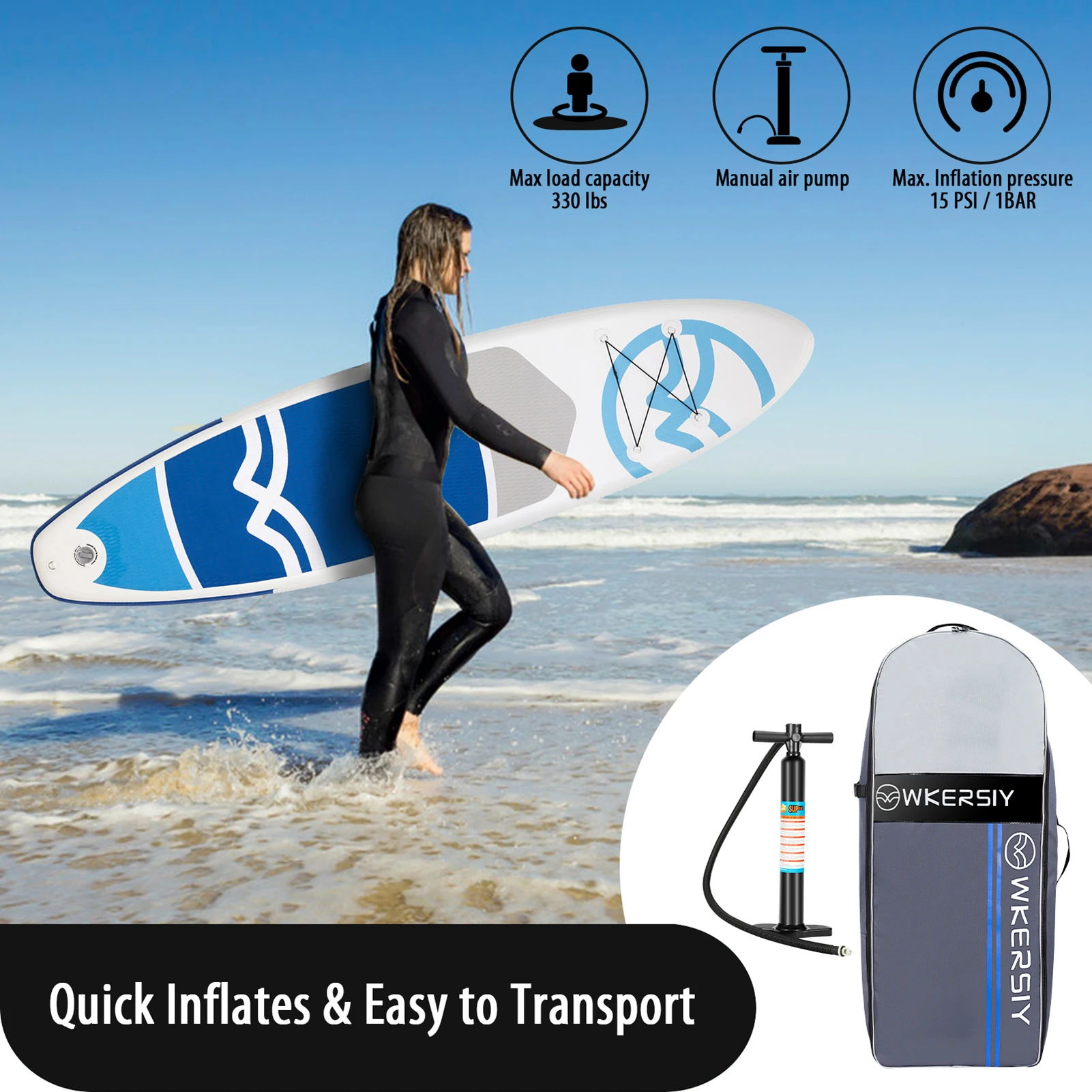Aufblasbare Stand Up Paddle Board Nicht-Slip SUP für Alle Geschick Ebenen Surf Board mit Luftpumpe Tragen Tasche leine Stehen Boot 6