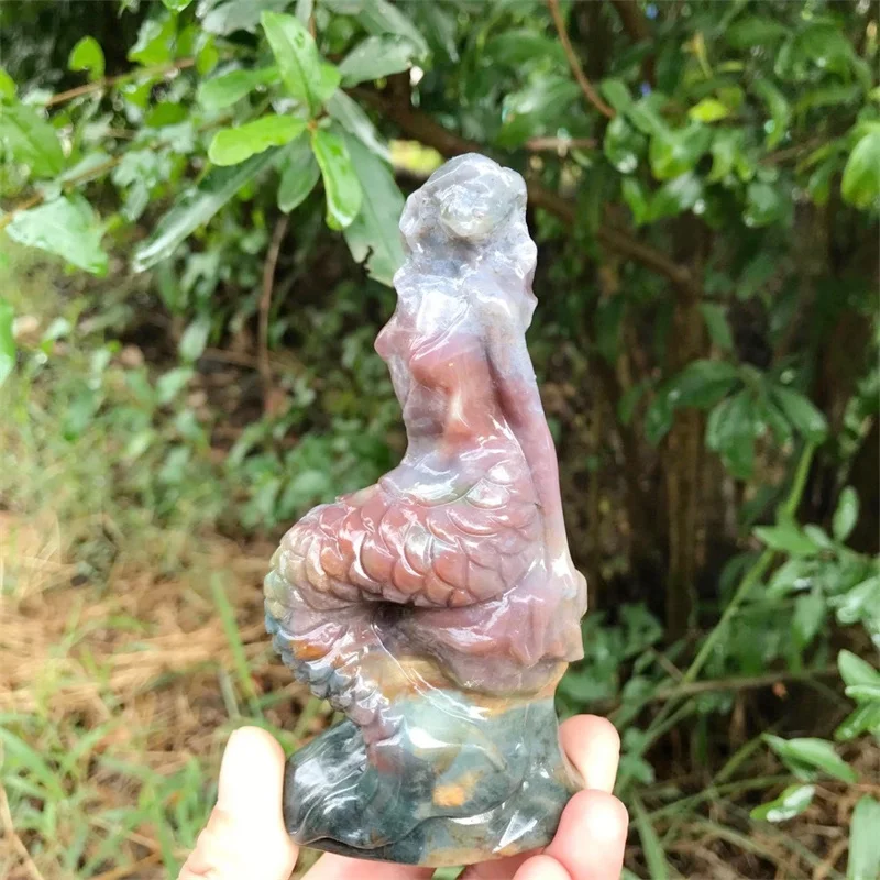 

1PC Natural Ocean Jasper Carving Mermaid Crafts Home Furnishings Fengshui Decoration Christmas