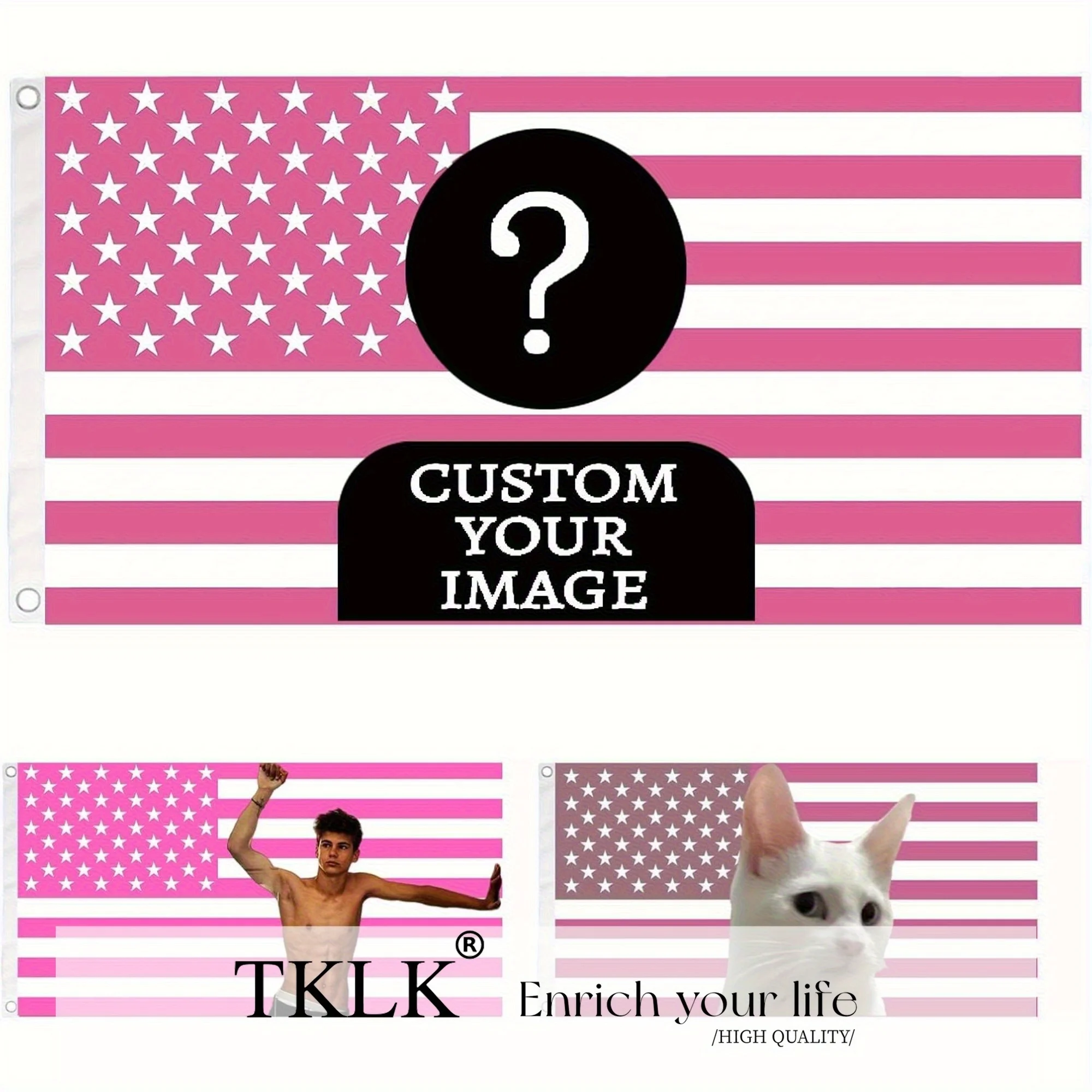 1pc Custom Classic Pink/Black American Flag, 90x150cm - Personalized Text & Logo Outdoor Yard Wall Decor, Patriotic Garden Decor 3