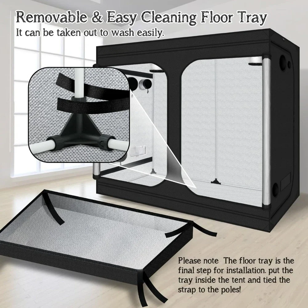 Grow Tent96&ldquo;x48 x78Plant Growing Tents 600D Mylar Hydroponic Indoor Grow Tent with Window, Kit Bag & Floor Tray 8x4 Growing Tent