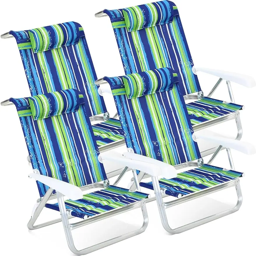 

4 Pcs Beach Chairs Backpack Camping Chair Patio Folding Chair Reclining Back with 6 Adjustable Position Head