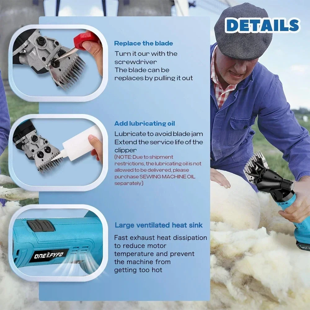 6 speed 13 teeth Electric Wool Shears Pet Clipper Machine Goat Horse Hair Scissor Cordless Sheep Shearing for Makita 18V Battery 3