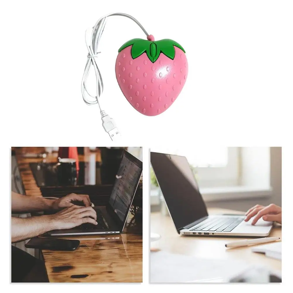Compact Pink Strawberry Wired Optical Mouse - Cute Gift