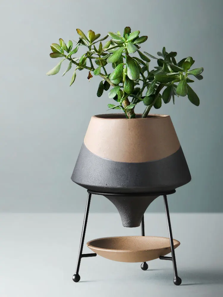 European Ceramic Flower Pot Decoration Metal Stand Abstract Irregular Vase Succulent Plant Flower Pot Modern Home Decoration New 3
