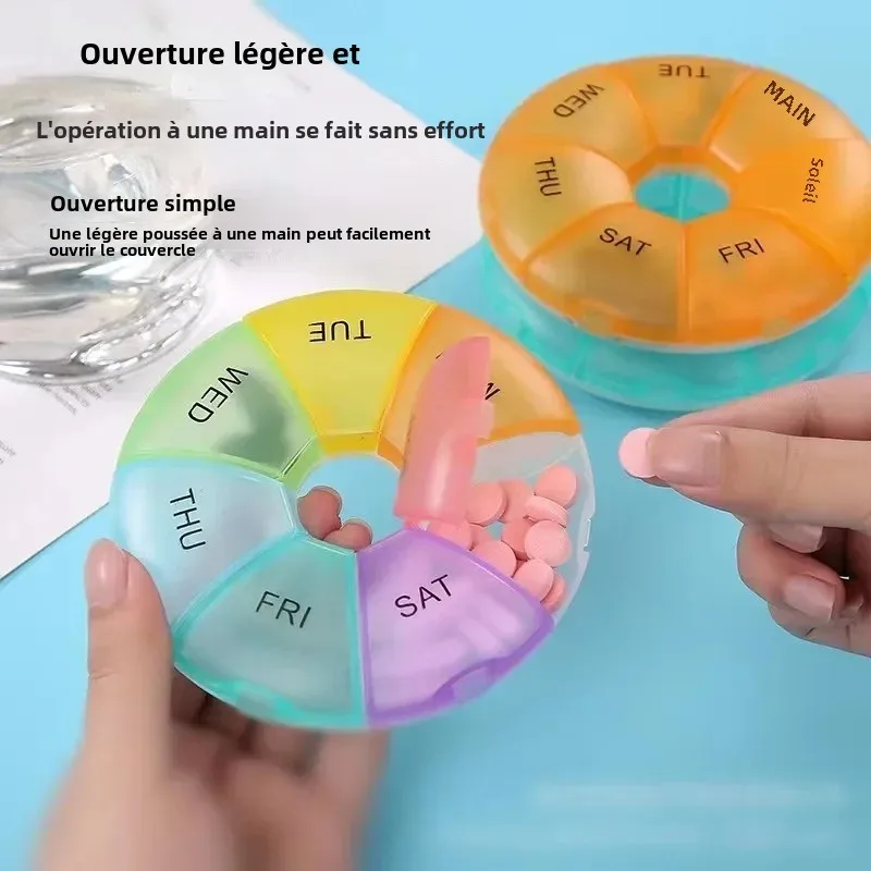 Pilulier rond en plastique à 7 grilles, 7 jours par semaine, boîte à bonbons, rangement Portable, support de tablette, organisateur de voyage, conteneur de pilules - AliExpress 66
