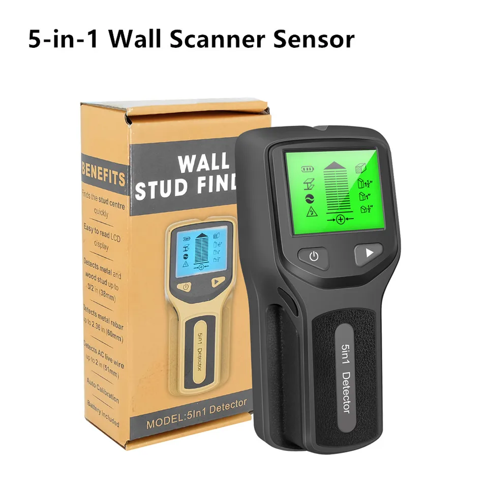 Pro: kabelzoeker, spanningszoeker, wandscanner, metaaldetector met HD-lcd-display voor metalen buizen, buizen, hout, stroomleidingen, AC-spanning enz