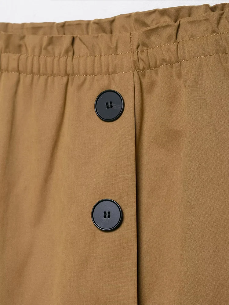 2025 New Women High Waist A Line Shorts Skirts Fashion Solid Color Buttons Decoration Chic Side Pocket Female Skirt Shorts