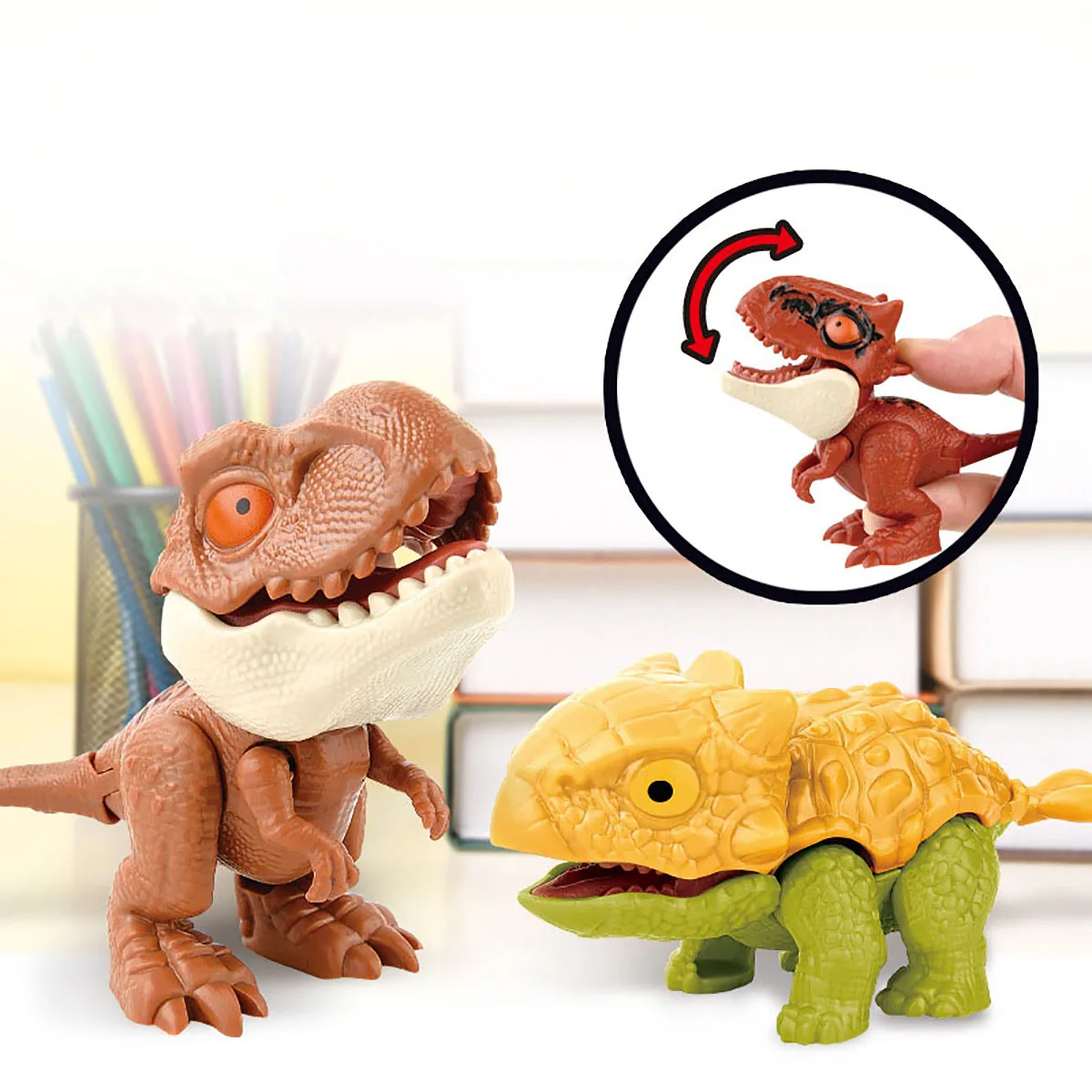3pcs Jurassic Finger Dinosaur Triceratops Tyrannosaurus Toys Ornaments Boy Small Gifts Kids Creative Dinosaurs Interactive Toy 5