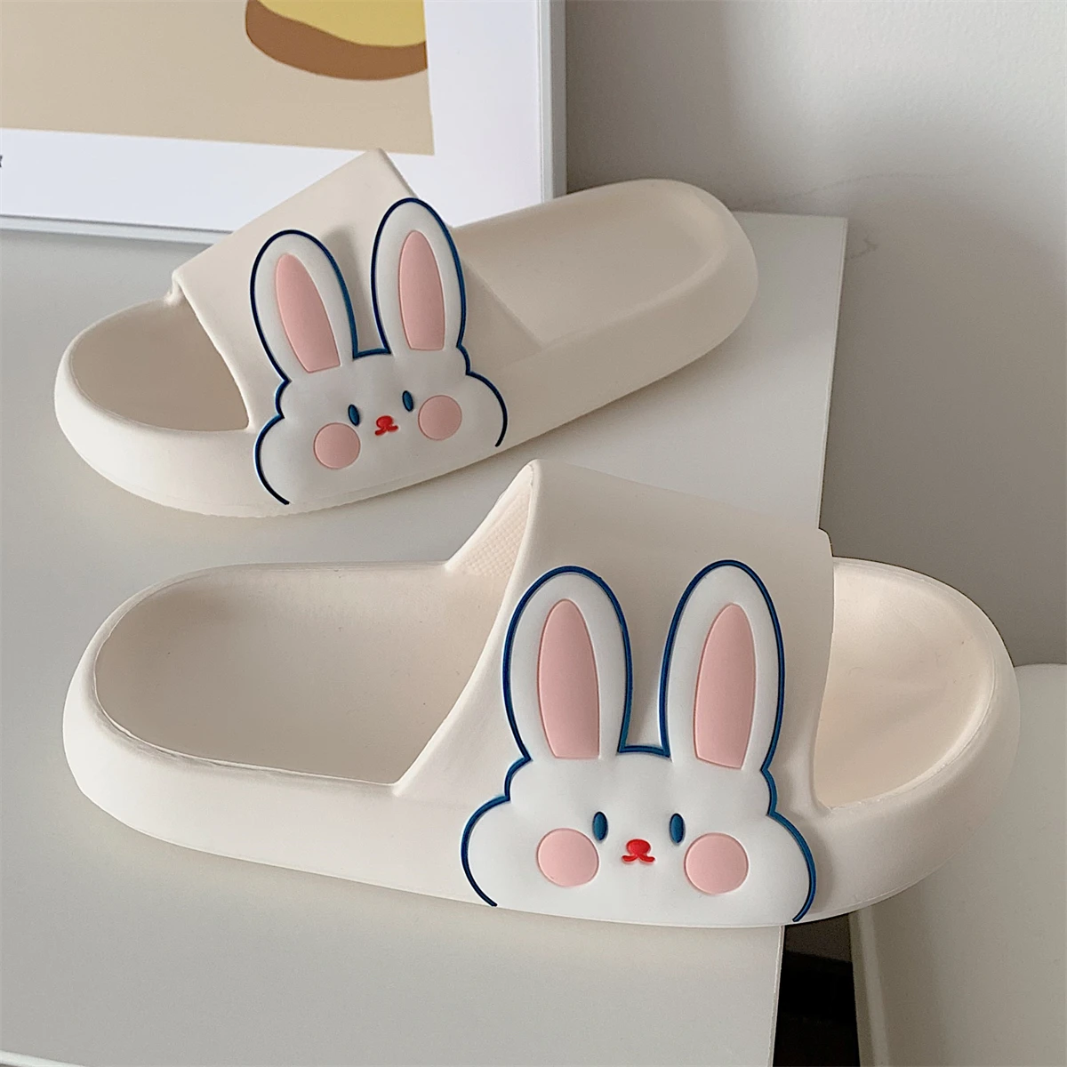 

2023 Women's summer bathroom anti-slip deodorant home slippers soft thick bottom cute cute rabbit new sandals 4013