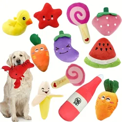 10 - Piece Squeaky Plush Teething Toys for Puppies - Fruit & Vegetable Design (10pcs random)