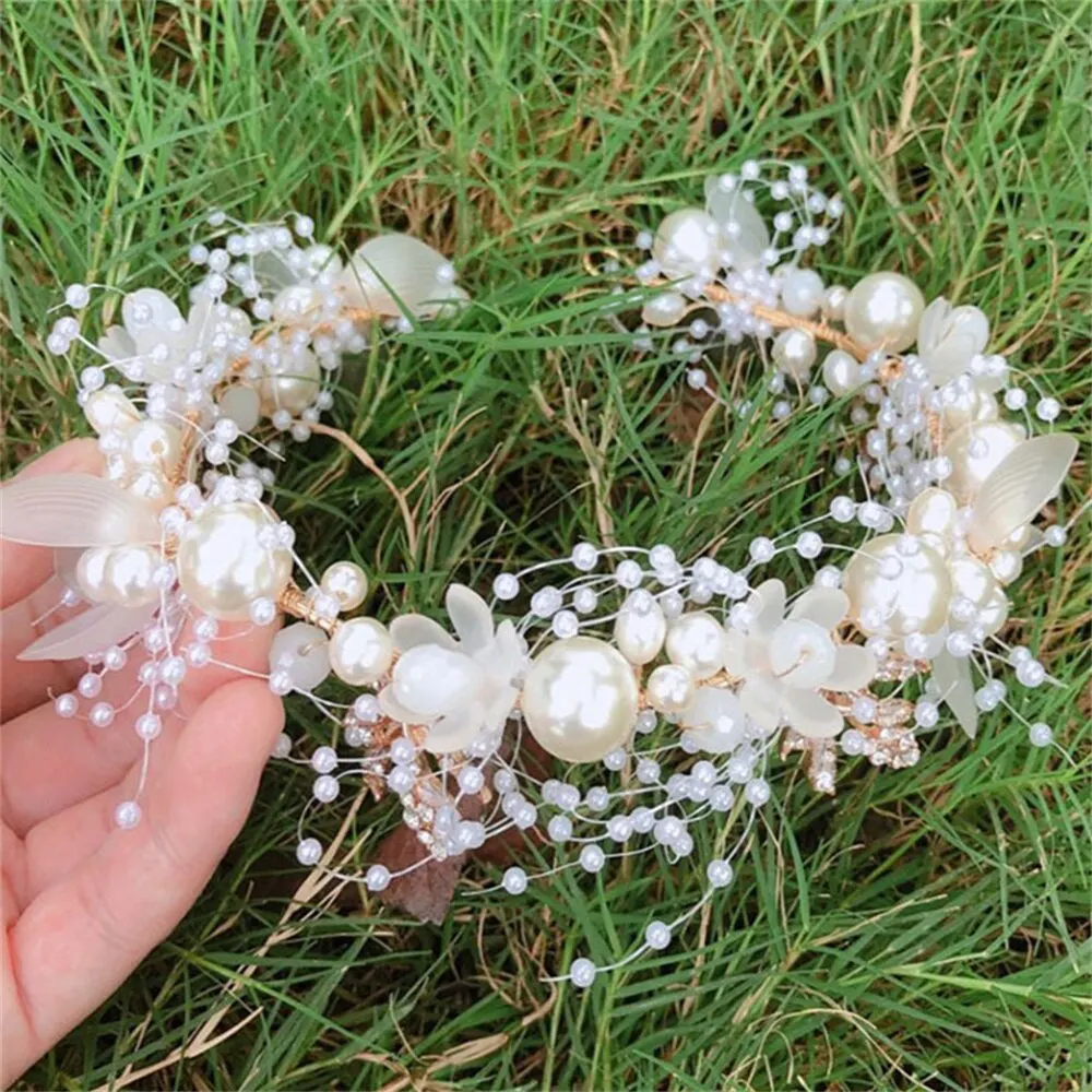 Bridal Hair Accessories Wedding Accessory Bride Crown Hair Crystal Jewelry Tiara With Pearls Flowers Wedding Crown Floral Pearl Bridal Headband