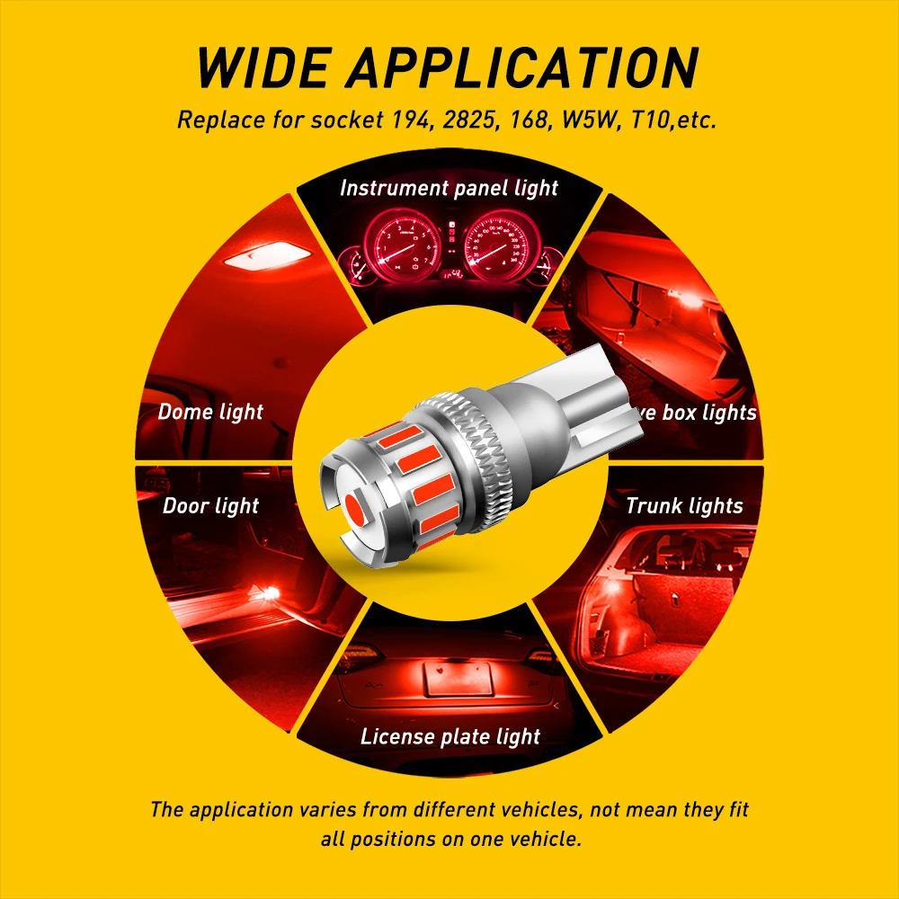 AUXITO 194 501 LED 캔버스 자동차 인테리어 조명, 오류 없음, 화이트 앰버 레드, BMW E60 E46 E90 파사트 B6 골프 7 푸조용, T10 W5W, 2 개